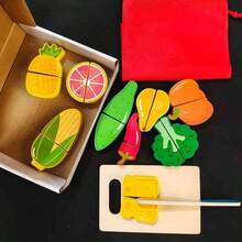 Mainan Dapur Kayu, Set Dapur Bermain Peran, Permainan Memasak Simulasi, Termasuk Memotong Buah dan Sayuran Realistis, Penuh Keseruan - MultiWarna - View 7