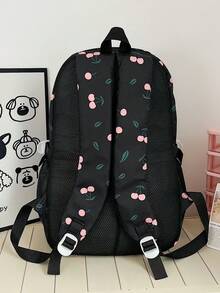 Versatile Fashion Women's Cherry Dual-Back Combination Bag Student Backpack - Black - View 4