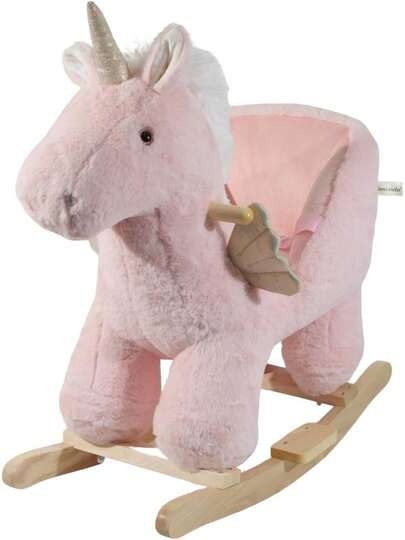 BAMBINETO Mecedora de Peluche/Montable para Bebés y Niños de 0 a 4 años (Unicornio Rosa)