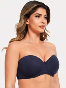 MELENECA Women's Strapless Bra For Large Bust Back Smoothing Plus Size With Underwire - Navy Blue - View 4