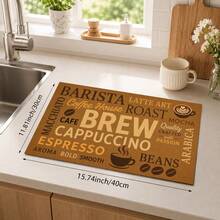 1pc Vintage Coffee English Text Pattern Diatomaceous Earth Kitchen Drain Mat, Quick-Drying Non-Slip Coffee Machine Mat And Dish Drying Pad, Suitable For Kitchen Countertop And Holiday Home Decor - Multicolor - View 12