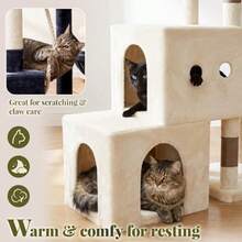 Cat Tree Tower, Scratching Posts With 2 Spacious Condos, 2 Platforms, Self-Grooming Brush, Cozy Basket, Step-By-Step Climbing Pathway For Indoor Cats, 51.2 Inches, Beige And Brown - Beige and Brown - View 7