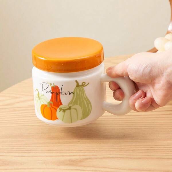 1 Stück 340ml/11,5oz Herbst Keramik Teetasse mit Deckel & Sieb, süße Kürbis Muster Porzellan Sieb Tasse für lose Blätter, Kaffee, Milch, perfektes Geschenk für Halloween, Thanksgiving, Erntedankfest