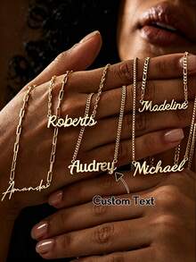 Custom Cursive Name Necklace, Stainless Steel Exquisite Personalized Collarbone Chain, Women's Gift - Gold - View 1