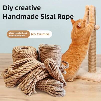 Natural Sisal Rope Cat Scratching Board Replacement Rope Durable Cat Scratching Post Rope Suitable For Cat Tree Refurbishment, DIY Crafts And Gardening