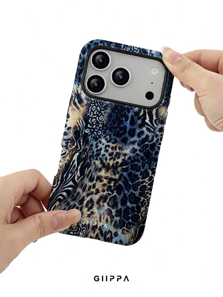 GIIPPA 1pc Blue Leopard, Zebra, Tiger Print Patchwork Design Phone Case For Phone 17 Pro Max, Compatible With Phone 16 Pro Max, 15 Pro Max, 14 Pro Max, 11/12/13/14/15/75 Pro Max Plus, Korean Style High-End Fashion Fun Elegant Design Suitable For Men And Women, Perfect Gift For Girlfriend On Christmas, Valentine's Day, Easter, Wedding Season And Birthday! - Blue - View 6