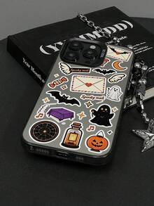 1pc Halloween Ghost Bat Pumpkin Envelope Spooky Mail Sticker Pattern IMD Matte Silver Raised Metal Lens Frame Full Coverage Anti-Drop Hard Shell Phone Case Compatible With All Apple Models Cute Quirky Subculture Ins Niche Unisex Phone Protective Cover - Silver - View 5