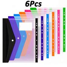 6/12pcs Plastic Envelope Loose-Leaf Binder 11-Hole Expandable Binder Folder, Suitable For 2/3/4-Ring Universal Document Bag, With Snap Button And Label Transparent Loose-Leaf, Suitable For School Home Office (Vertical Opening) - Front Opening - View 8