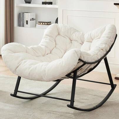 Oversized Rocking Chair Indoor, Papasan Rocking Chair Outdoor, Lounge Chair With Cushion, Patio Egg Rocker Chairs, Comfy Reading Chairs For Bedroom, Living Room, Garden, Lawn, Dark Grey