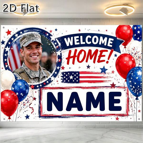 Pancarta personalizada de bienvenida a casa militar del 250 aniversario de EE. UU. | Fibra de poliéster, diseño patriótico de bandera completa, perfecto para celebraciones de jubilación, reuniones militares, desfiles patrióticos de la comunidad, perfecto para la sala de estar, viene con accesorios gratuitos, Wa