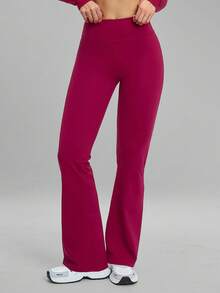 MFVIM Casual Leggings High Waist Shaping Yoga Running Training Flare Pants Long Pants - Red Violet - View 9