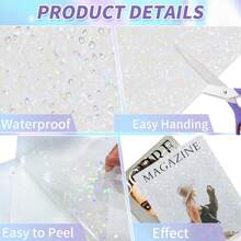 1 Roll Self-Adhesive Cold Laminating Film, Holographic Sticker Self-Adhesive Overlay Film, Transparent Cold Press Vinyl Craft Film, No Heating Or Laminating Machine Required, Suitable For School And Office, Handmade DIY - Crushed Gemstone - View 4