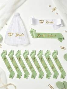 Bachelorette Party Sash Set With Veil, 11pcs & 10pcs Sash Set, Suitable For Wedding Party And Team Use, Can Be Used As Bride Gift Or Wedding Decoration, Also Suitable For Bride Gift Ceremony. Suitable For Bachelorette Party, Wedding, Bride-To-Be Outfit And Accessories - Multicolor - View 1
