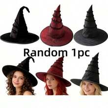 5Pcs New Halloween Organza Ruffled Twist Witch Hats, Equipped With 2 Butterfly Clips For Optional Decoration. Ideal Witch Costume Accessories For Party Gatherings. - A - View 12