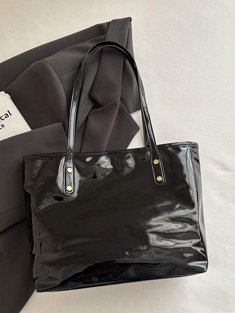 Tas Tote Bahu Motif Seluruh Permukaan, Hadiah Hari Ibu untuk Ibu, Tas Tote Motif Huruf Retro, Tas Bahu Kapasitas Besar, Tas Selempang Sempurna untuk Bepergian - Hitam - View 7