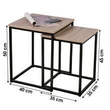 Juego de 2 Mesas Auxiliares Nido Cuatrados de Madera Diseño Industrial Colorado Joya Estructura Metálica Tapa MDF Acabado Roble Metal Negro Autoensamblaje - Color default - Ver 3