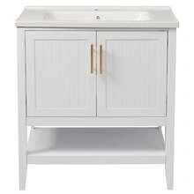 Old SKU: LY316467AAA-Badmöbel Single Vanity Unit With 80 Cm Base Cabinet And Ceramic Basin, White - White - View 12