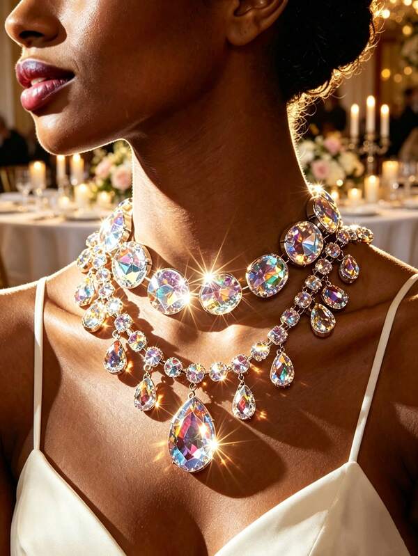 Collier multi-couches élégant décoré de strass pour femmes