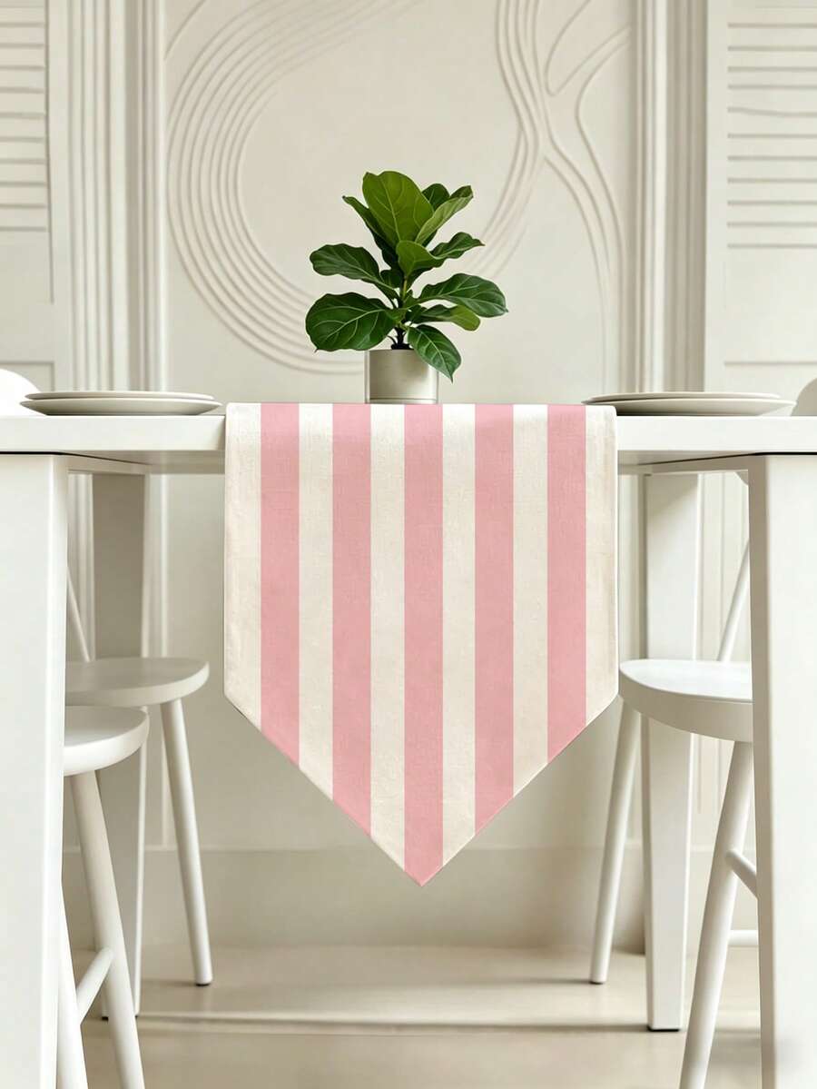 1pc,Crafted Table Runner,Bohemian Style,Simple Striped Pattern Triangular Table Runner,Pointed Asymmetrical Table Runner,Microwave Dust Cover,Protective Cover,Rectangular Tablecloth,Washable,Suitable For Home Dinner,Coffee Table,Kitchen And Dining Room Decor,Dining Table Decoration Party And Scene Decoration,Home Decor,Outdoor Patio Table Runner Decoration,Entryway Decoration,Fireplace Cloth Decoration - Pink - View 1