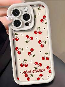 1 Personalized Pure White Cherry Pattern Anti Fall All Inclusive Phone Case Soft Shell Compatible With IPhone 11/12/13/14/15/16 Plus/16 Pro/16 Pro Max/S26/S26 Ultra/S25/S25 Ultra/S25 Plus/S23/S24/ 9 Pro XL/ 8/9/10a The Model Is Suitable As A Gift For Friends - White - View 3