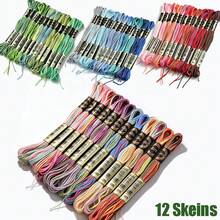 12 Skeins Embroidery Cross Stitch Thread 8 Meters 6-Ply Floss Home Sewing Craft Thread DMC Colors DIY Bracelet Making - Multicolor - View 1