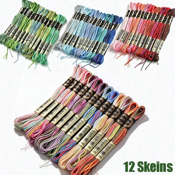 12 Madejas de Hilo para Bordado y Punto de Cruz 8 Metros 6-Hebras Hilo de Costura para Manualidades Colores DMC DIY Hacer Pulseras