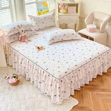 3 Piecesskin-Friendly Korean-Style Princess-Style Lace Bed Skirt Set, Including 1 Bed Skirt And 2 Pillowcases. Made Of Breathable Polyester, With High-Definition Printing. Suitable For All Seasons And Suitable For Home Or Dormitory Decoration. - Multicolor - View 7