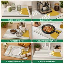 1pc Modern Minimalist Geometric Pattern Diatomaceous Earth Kitchen Drain Mat, Fast-Absorbing Quick-Drying Non-Slip Coffee Machine Mat And Dish Drying Pad, Suitable For Kitchen Countertop And Home Decor - Multicolor - View 5