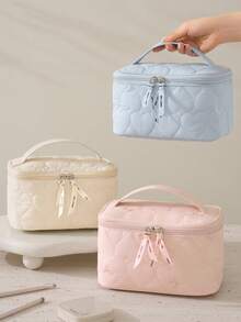 Large-Capacity Cosmetic Bag,Multi-Compartment,Lightweight Quilted Makeup Bag Organized For Toiletries,Cosmetics,Makeup Brushes,Skincare,Medication,Etc,Bow Embroidery Sweet Style Multifunctional Storage Bag For Gift,For Home,Travel,Vacation,School Use - Multicolor - View 9