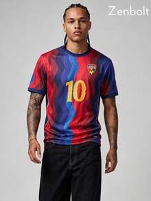 Zenbolt Everyday Printed Team No.10 Jersey Top, Vertical Wavy Stripes, Large Chest Team Digit Logo, Mesh Relaxed Daily Fit For Training ,Casual Wear - Multicolor - View 3