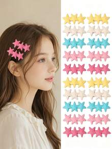 10pcs Girls Cartoon Star Hair Clips, Non-Damaging, Versatile Daily Wear Back To School Hair Accessories - Multicolor - View 1