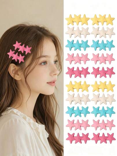 10pcs Girls Cartoon Star Hair Clips, Non-Damaging, Versatile Daily Wear Back To School Hair Accessories