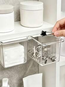 1/2/4pcs Large Capacity Transparent Pull-Out Plastic Storage Boxes For Cabinet, No-Drill Hanging Transparent Drawer Storage Boxes, Bathroom Vanity Cotton Pad & Cotton Swab Organizer, Dorm Kitchen Holiday Desktop Storage Boxes - Multicolor - View 8