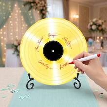 1pc Record Plaque, Blank Acrylic Vinyl Record Shape, DIY Signature Guest Sign Board With Metal Stand For Wedding, Party, Tabletop Party Decor - DIY Record Figurines - View 6