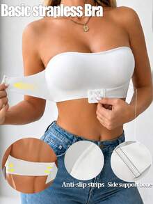 Women's NudeFit Strapless Button Front Open Beige Backless Comfortable Wireless Tube Bra Push-Up Bra - White - View 1