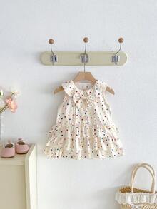 1pc Girls Outdoor Casual Sweet Multi-Layer Ruffle Colorful Polka Dot Sleeveless Dress Summer - Apricot - View 3
