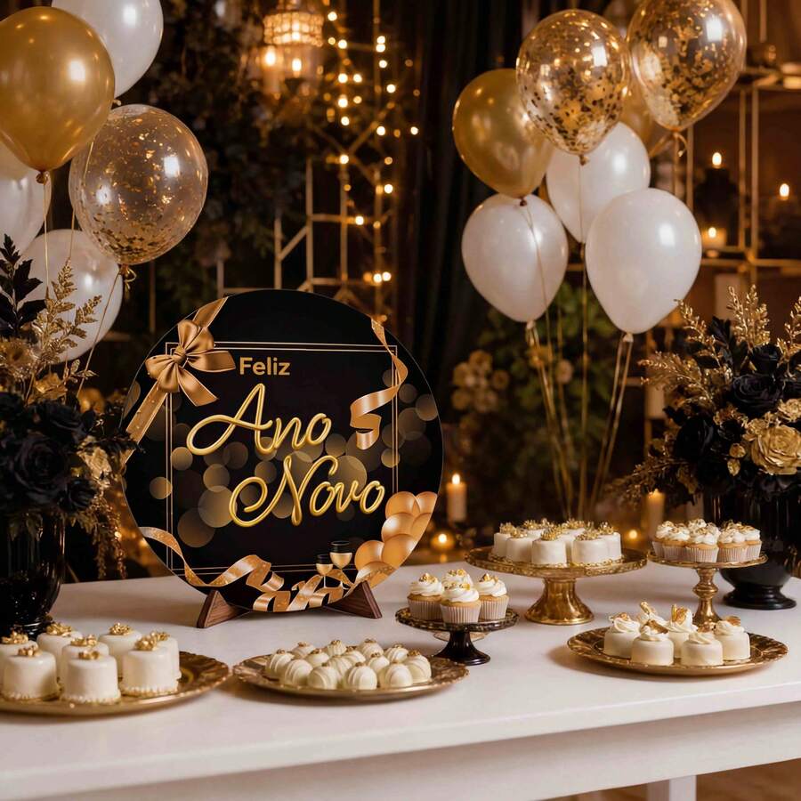 Decorative Panel And Cylinder Covers For Happy New Year Theme Parties With Elastic - 50x50 New Year Table Panel 032 - View 1
