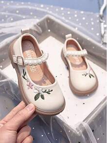 1 par de zapatos bordados estilo chino para niñas, zapatos vintage adecuados para uso diario, actuaciones, combinar con hanfu, para niños de 3 a 12 años - Beis - Ver 5