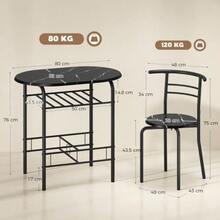 3-Piece Dining Set, Kitchen Table And 2 Chairs With Shelf, Living Room, Black Marble Look - 黑色 - 查看 3