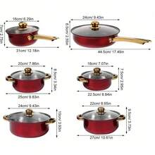 Stainless Steel Cookware Set With Nonstick Surface And Gold Handles Kitchen Pots And Pans For Frying Baking And Cooking Vibrant Wine Red Color Compatible With Multiple Heat Sources - View 3