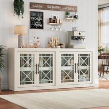 Aparador credenza blanco de 35,4 pulgadas, mueble bar y almacenaje de madera con 2 puertas de cristal, mueble auxiliar para cocina, comedor y recibidor - Blanco - Ver 7