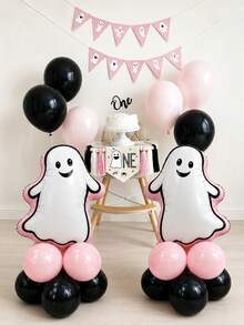 11 buah/Set Kolom Balon Hantu Hitam & Merah Muda Matte, Termasuk Balon Foil Hantu dengan Trim Merah Muda Matte, Dipadukan dengan Alas Balon Lateks Merah Muda Muda Matte & Hitam Matte, Cocok untuk Pesta Bertema Halloween - MultiWarna - View 5