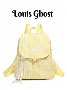 Fresh Colorblock Striped Backpack. No Pendant. Classic Flap Design, Can Easily Fit Daily Commute Essentials Like Phone, Tablet, Books, Umbrella, Etc. Wide Breathable Shoulder Strap Design, Distributes Weight, Whether Used As A Student's School Bag, An Office Worker's Casual Commute Bag, Or Even A Weekend Travel Backpack, It Can Perfectly Handle It. - Multicolor - View 2