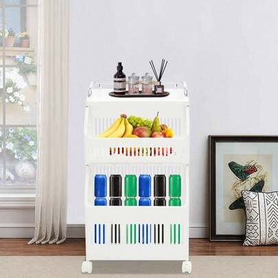 2-Tier Rolling Laundry Hamper Cart With Lockable Wheels, Foldable Narrow Open Compartment Storage Organizer, White Rolling Clothes Basket For Bathroom, Bedroom, Hotel, Dormitory