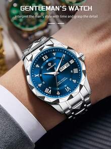 LIGE Fashion Casual Luxury Men's Watch, Waterproof Luminous Quartz Watch With Calendar Dial Wristwatch - Silver - View 4
