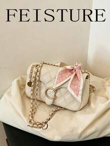 FEISTURE 1pc Women's Diamond Quilted Chain Bag, Fashionable Shoulder Quilted Silk Scarf Small Square Bag, Suitable For Girls, Women, College Students, New Professionals And White-Collar Workers, Perfect For Work, Business, Commuting, School - Black - View 2