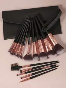ronshadow 15pcs Makeup Brush Set With Storage Bag, Dual-Ended Multi-Function Brush + Powder Brush + Blush Brush + Eyeshadow Blending Brush + Detail Liner Brush, Full Face Makeup Tools - Multicolor - View 12