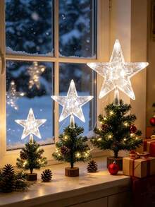 Christmas Tree Topper White Light Star,Christmas Star Tree Top Decor Light For Christmas Decorations, TreeStar Topper Great For Normal Size Tree, Battery Powered(Not Included), Holiday Christmas DIY Supplies,Home Gatherings, Commercial Displays And Christmas Tree Top Decoration(23cm,19cm,15cm) - Style 2 - View 6