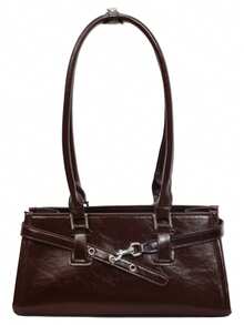 Bolso de hombro tipo baguette largo con hebilla de metal con cordones, bolso de mano minimalista para ir al trabajo - Multicolor - Ver 10