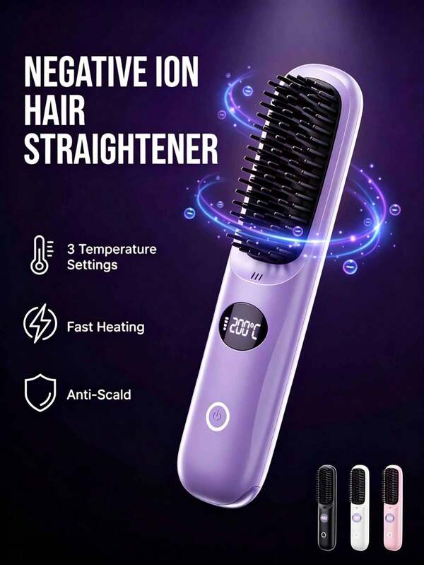 Multi-Color Wireless Curling Comb, Portable Anti-Frizz Tool With LED Digital Temp Control & Anti-Scald Design, USB Rechargeable, Lightweight & Compact, Say Goodbye To Morning Frizz, Smooth Hair Anytime, Anywhere, Multiple Colors Available.